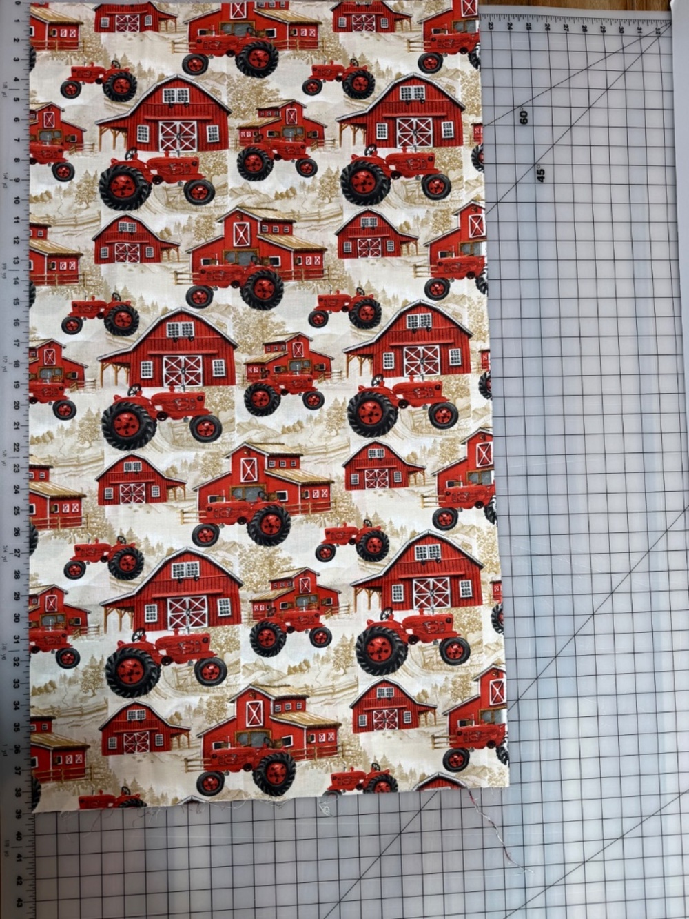 David Textiles Red Tractor Barn Farm Cotton Fabric just over a yard - Picture 5 of 5